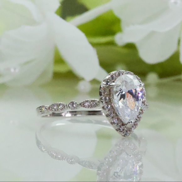 Halo 1.50 Ct Art Deco Style Pear CZ Engagement Ring In Sterling Silver - Picture 1 of 7